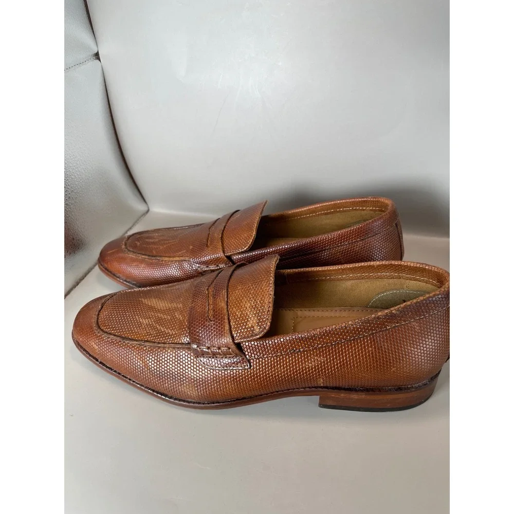 Steve Madden Mens P-Ancher Cognac Leather Textured Penny Loafers Size 8.5D